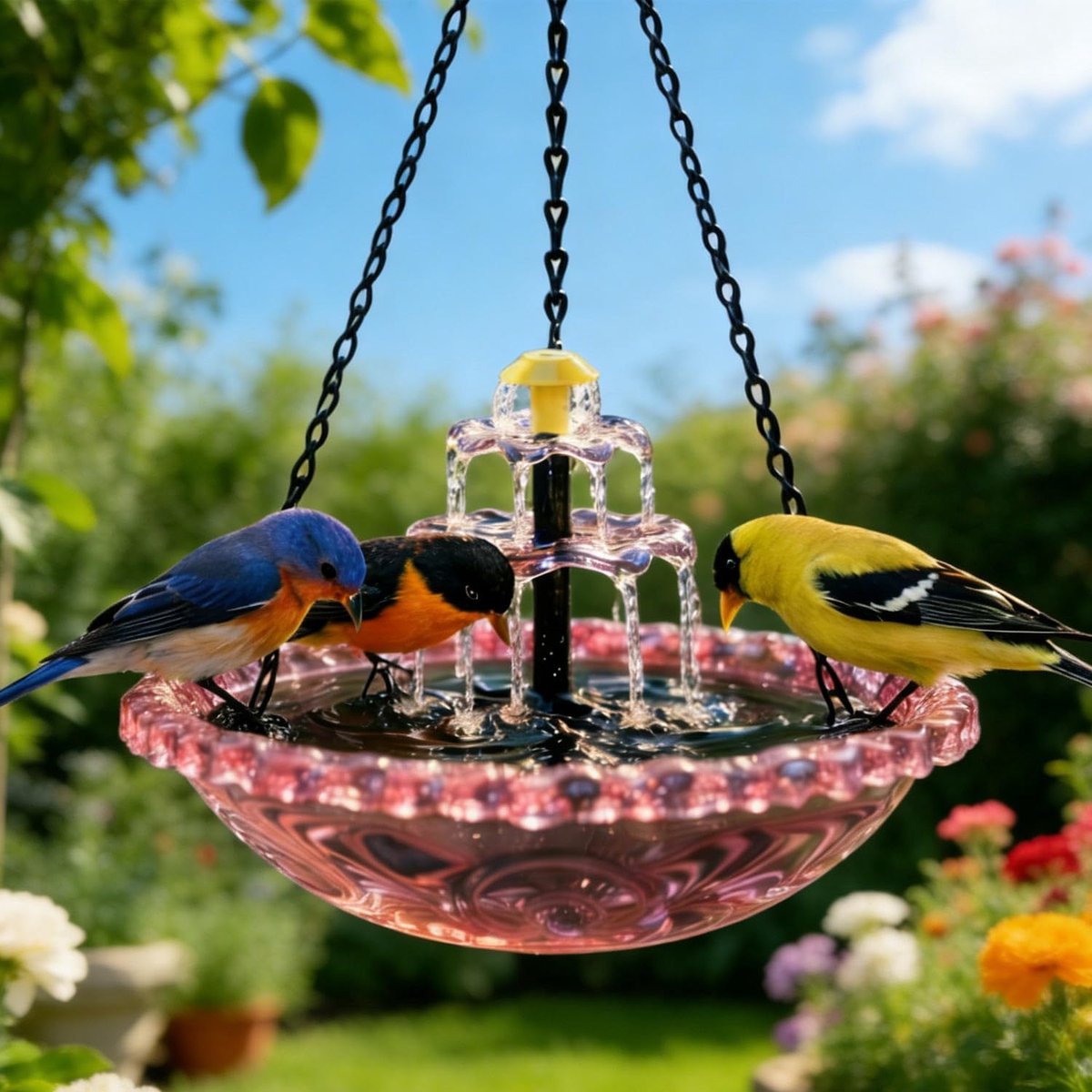 Hangend Vogelbadje met Solar Fontein - Vogelbad - Vogelbadjes Buiten - Insectenvoederhuisje - Wildlife Vogeldrinkschaal voor Tuinvogels - Decoratie voor terras en tuin - Roze