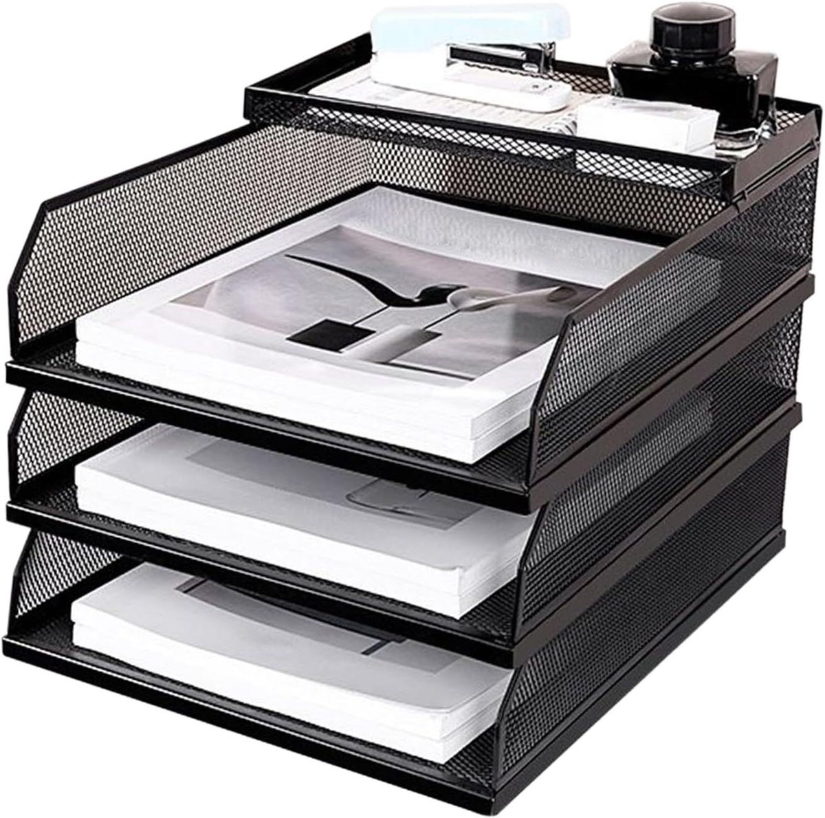 Bureaubakken - Papierlade Opbergrek - Bureau Organiseren - Stapelbaar Metaalgaas - 18x27x18 cm - Niet gespecificeerd