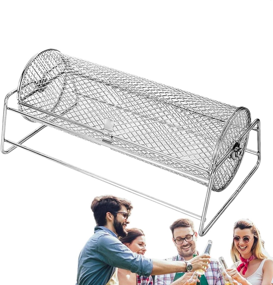 Grillmand RVS - BBQ Mand - Gerechten Grillen - Rollend Ontwerp - 35.5 cm - Zilver