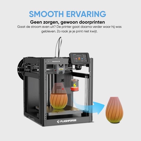 Flashforge Adventurer 5M High Speed 3D Printer 600mm/s Touchscreen – Kindvriendelijk - Quick-Detach Nozzle - 220×220×220 mm - WiFi - Smart App