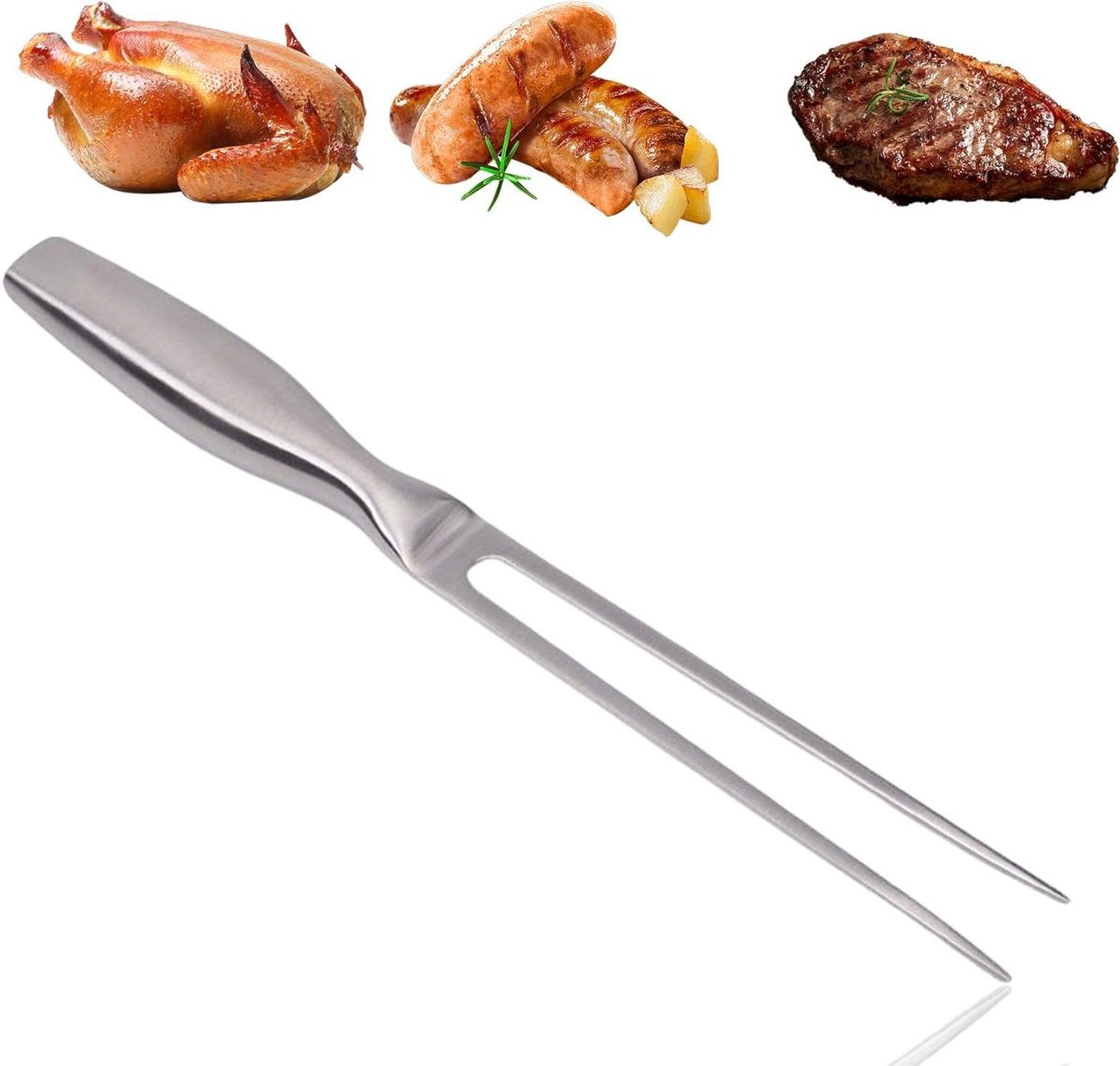 Vleesvork RVS - Grillvork Keuken - Vlees Bereiden - Dubbele Punt - 27 cm - Zilver