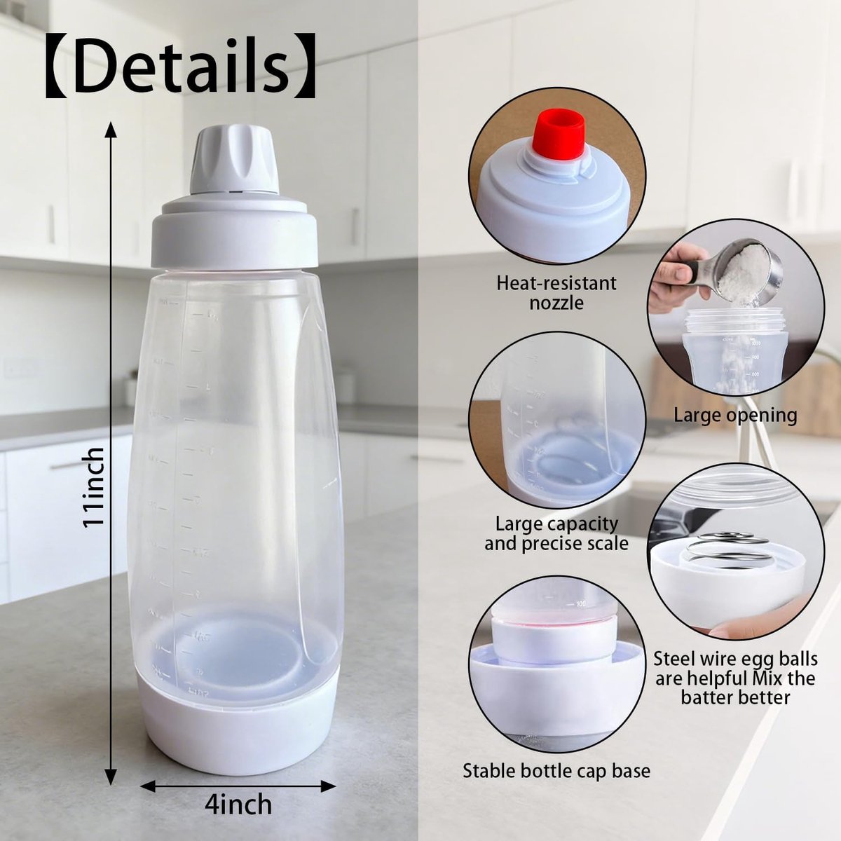 2-Stuks Beslagdispenser 1000ml - Met RVS Mixbal - Voor Pannenkoeken & Wafels