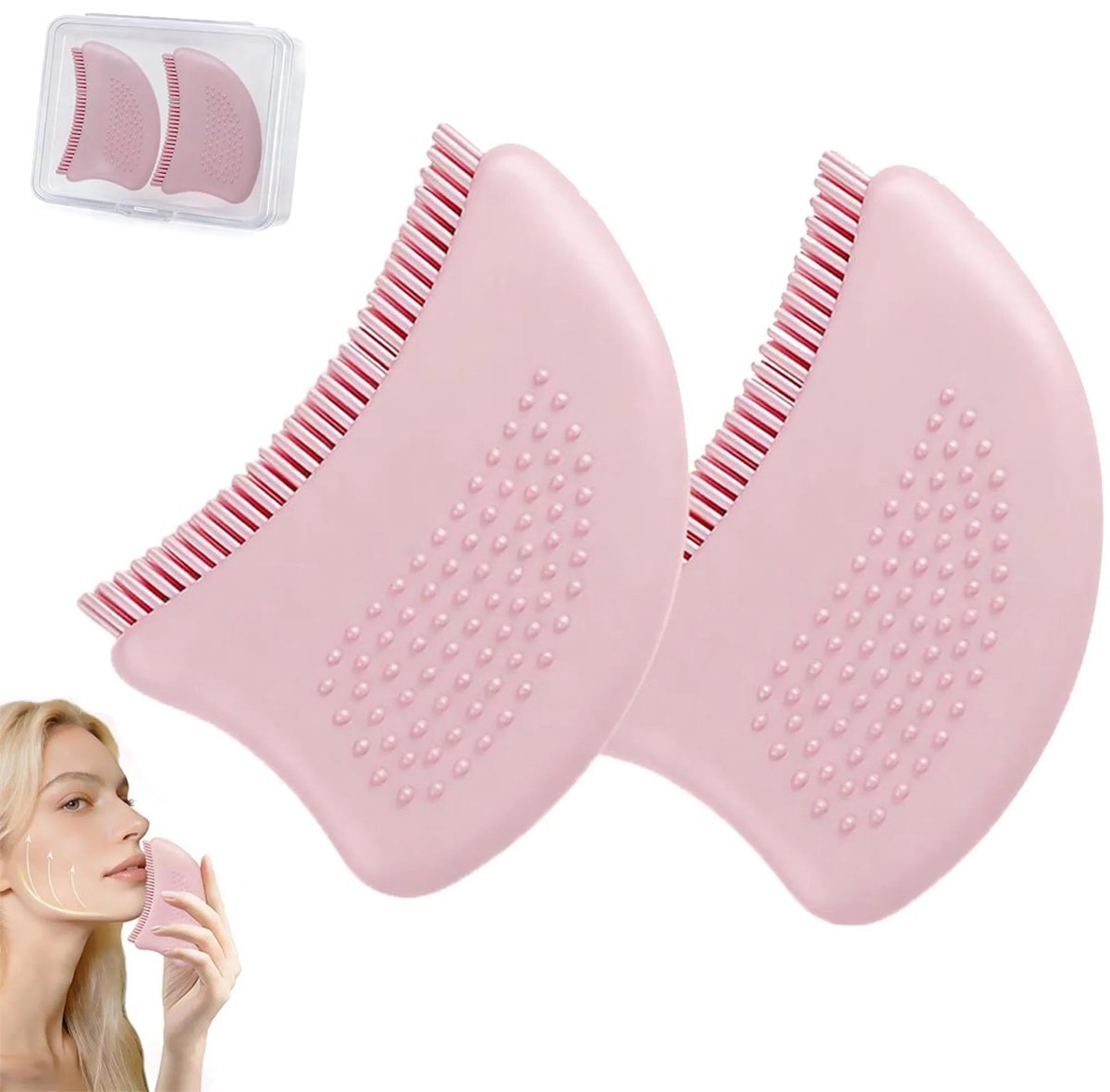 Exfoliërende borstel, tweedelige lymfedrainagemassager, kin-/kaakcontourreiniger en gezichtscontourborstel, past zich aan de huid aan, 2-delige set