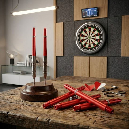 Rood aluminium dart schachten set - dart shafts / dart stelen voor heren en dames - duurzame dart schacht met schroefdraad aansluiting voor dartpijlen - set van 12 rode dart schachten voor dart accessoires — afbeelding 5