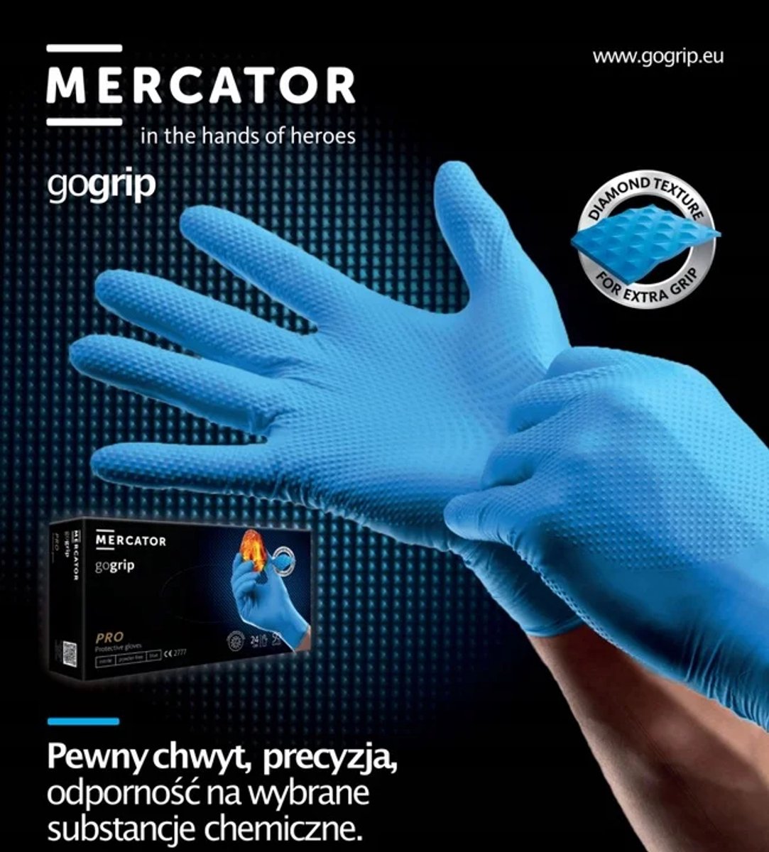 Mercator GoGrip Blauwe Nitril Handschoenen 50 pc maat S
