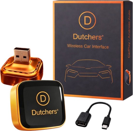 Draadloze CarPlay Android Auto Dongle USB-A/C, compact, snel verbinden, geen kabels, geschikt auto vanaf 2017, Dutchers