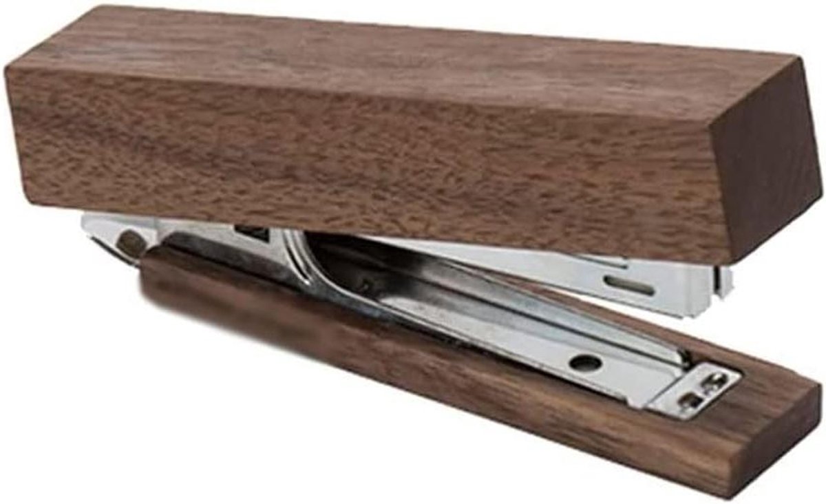 Houten nietmachine - Bureau nietapparaat - Documenten nieten - Uniek natuurlijk design - 11x5x2.2cm - Zwart