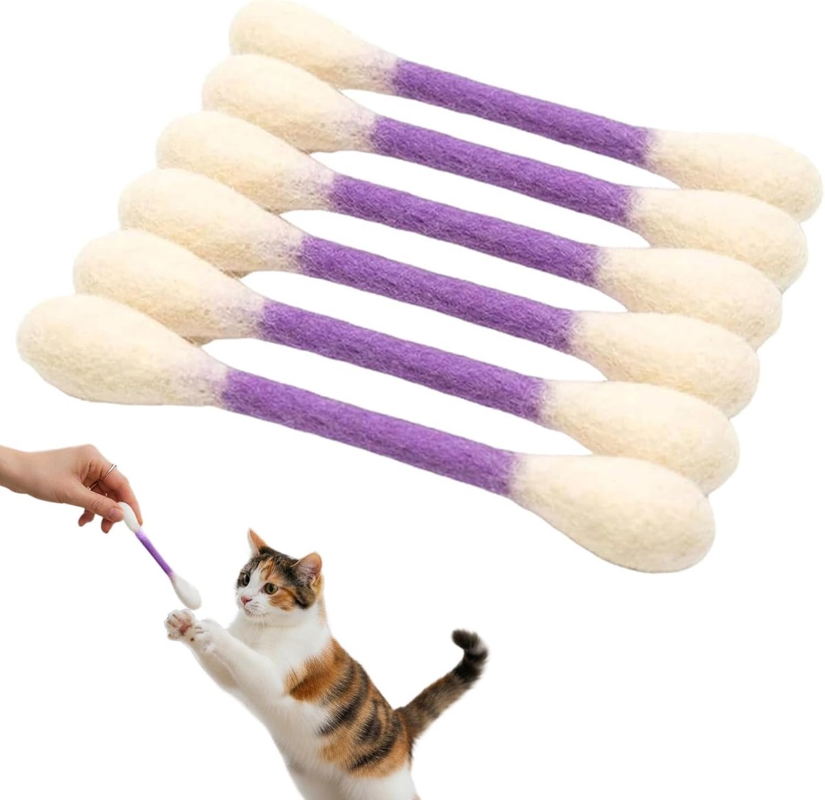 6 Kattenspeeltjes - 15×1.5cm - Reuze Wattenstaafjes - Interactief Vilt Kattenspeeltje - Bijtspeeltje voor Kittens - Verlicht Verveling - Stimuleert Beweging - Paars