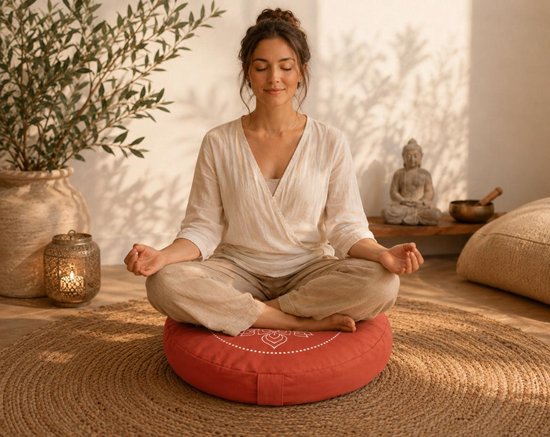 Sileya Meditatiekussen Oranje Fluweel - Yogakussen- Meditatie Kussen- Rond van Merkloos — afbeelding 3