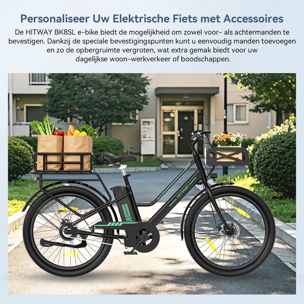 Hitway Elektrische Fiets BK8SL - Trendy 27.5 Inch City Commuter EBike met Afneembare 36V 13Ah Lithium Batterij - Mountain E-Bike met 250W Motor - Damesfiets met App Bediening - IP54 Waterdicht - afbeelding 2