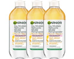 Garnier SkinActive Micellair Reinigingswater voor Langhoudende en Waterproof Make-up - 3 x 400 ml - Micelair Water Voordeelverpakking