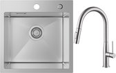 SOFETIY MAX Spoelbak voor keuken 45x45CM - Spoelbak Keuken Met Keukenkraan Met Uittrekbare Uitloop - Spoelbak Met Kraangat - Spoelbakken Keuken - Wasbak Keuken RVS