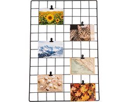 VALEVO Wandrooster voor Foto's – Fotorooster Muur – Fotowand Metaal – Wandrek Foto's – Wanddecoratie Rooster met 6 Clips – Zwart