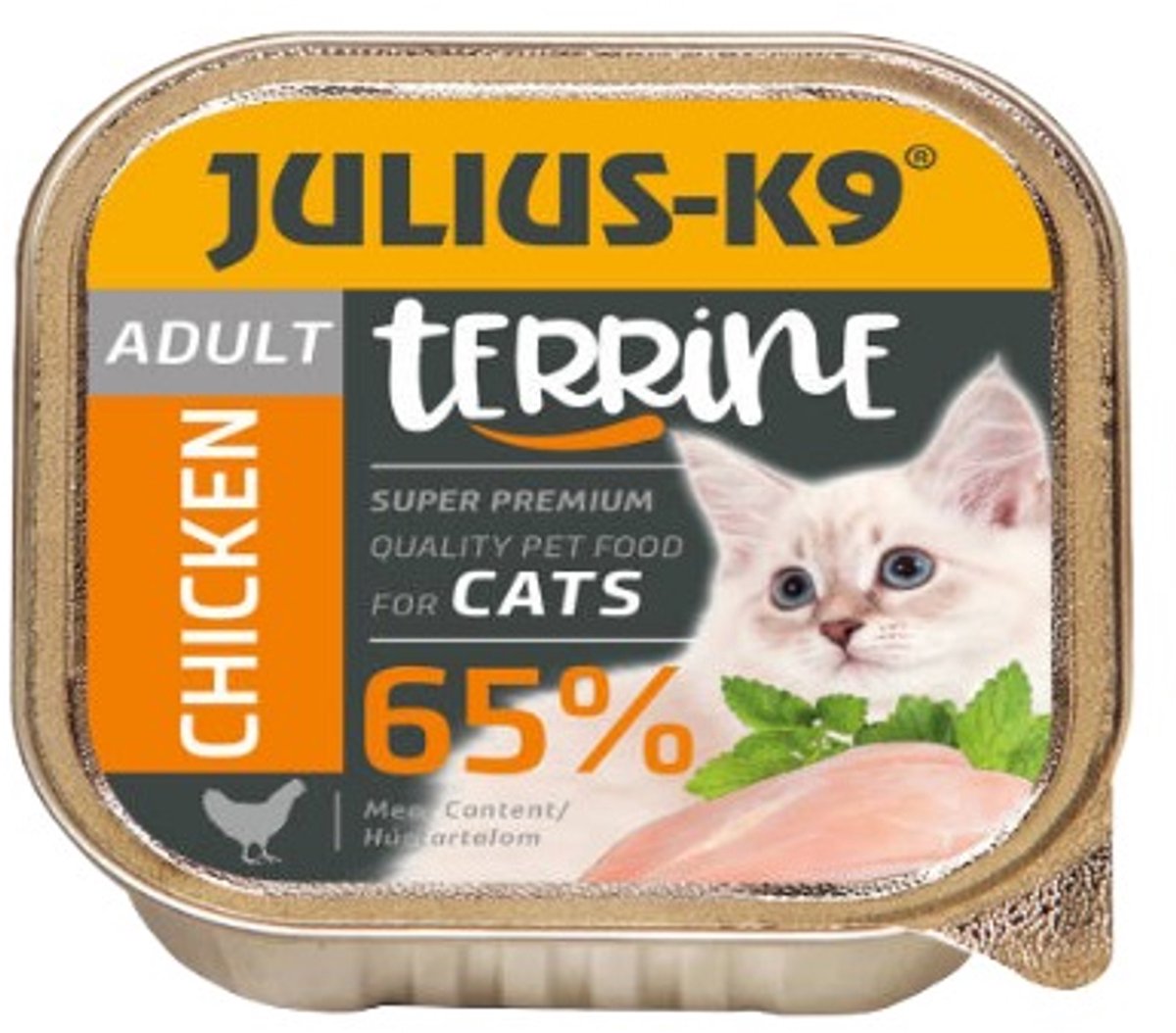 Julius-K9 - Natvoer kat - Kuipjes natvoer voor volwassen katten – kattenpaté met 65% vlees - kip - 5 x 100g