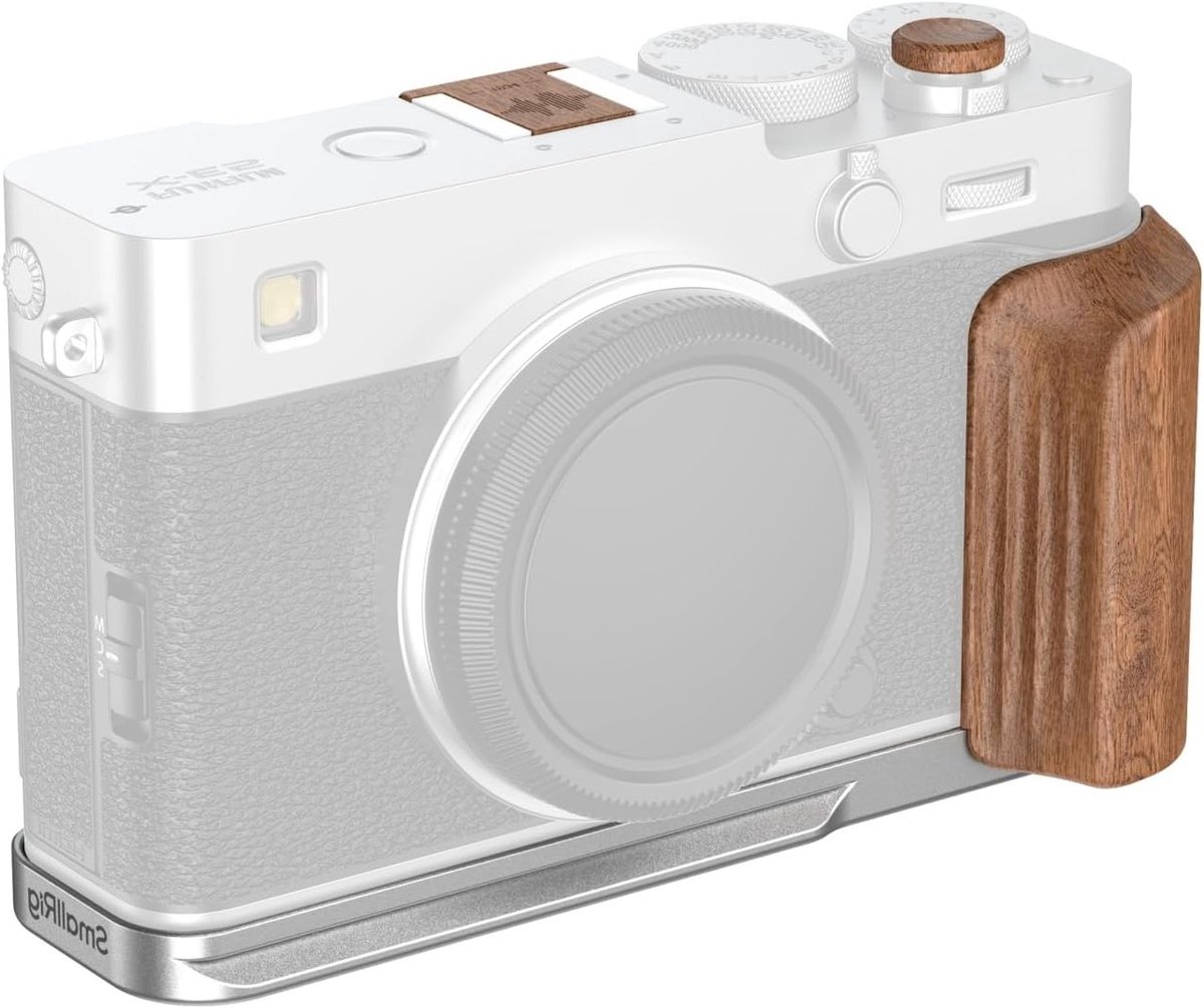 L-vormige montageplaat met houten handvat voor FUJIFILM X-E5 - Stabiele camera ondersteuning, ergonomisch ontwerp, veelzijdige bevestiging