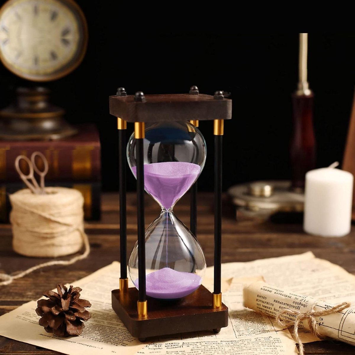 Zandloper Houten Frame - Zand Timer Ornament - Tijd Management - Decoratief Bureau Speelgoed - 85 x 19 cm - Blauw