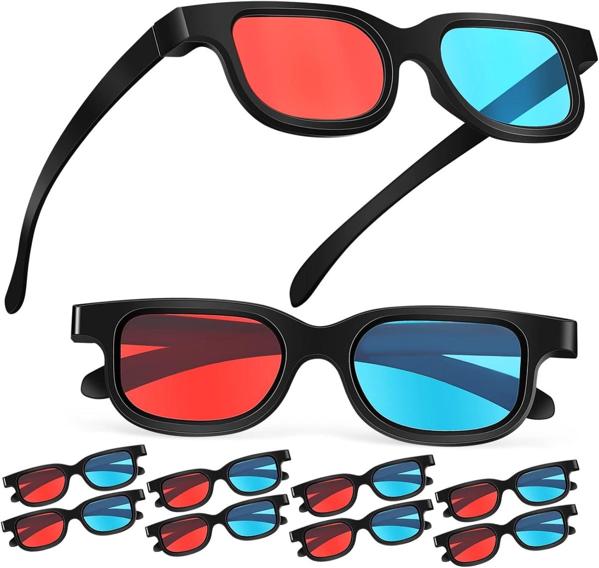 Anaglyph Bril - 3D Kijkbril - Films Kijken - Rood Cyaan - 10 stuks - Zwart