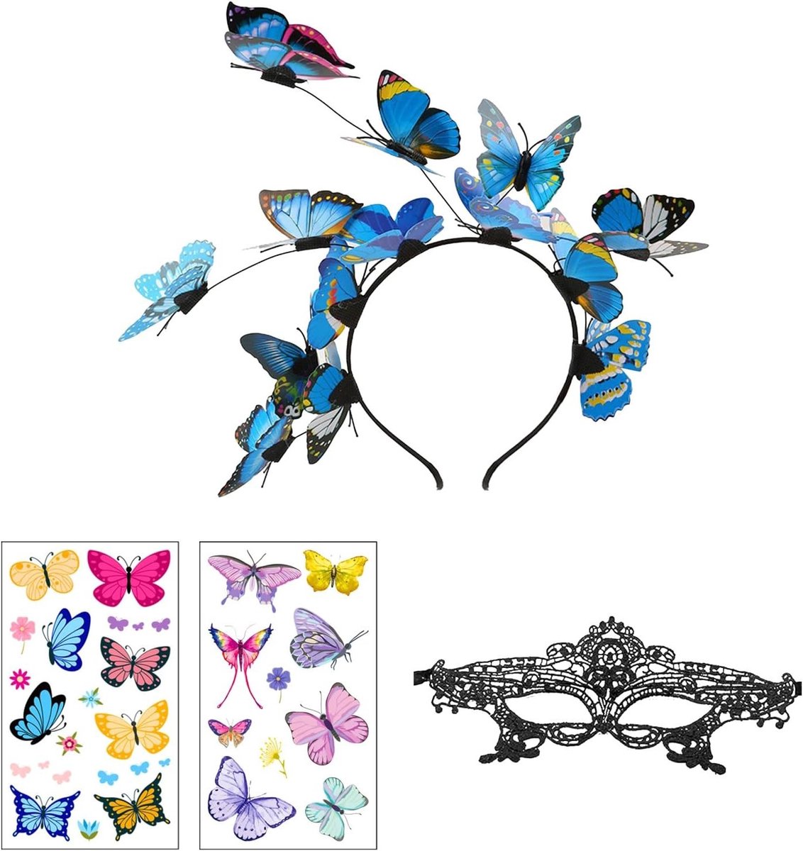 Vleermuis Kostuum Accessoires Set met Haarband, Zwart Oogmasker en 2 Stickers voor Carnaval en Cosplay