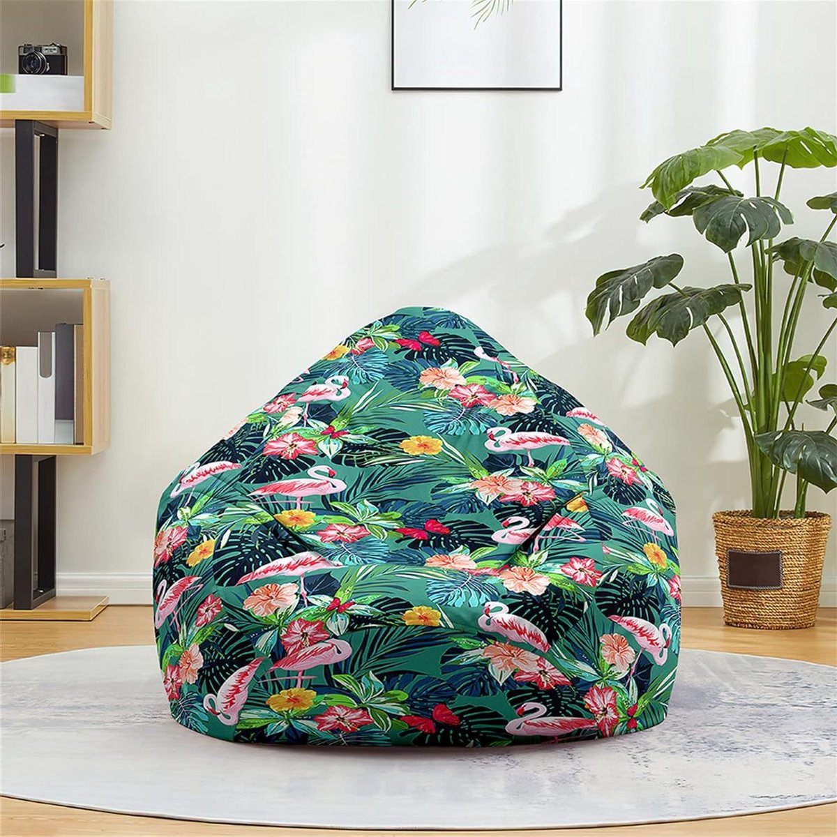 Zitzakhoes Flamingo - Stoelhoes Zitzak - Ontspannen Zitten - Zachte Wasbare Overtrek - 100x120 cm - Tropische Stijl