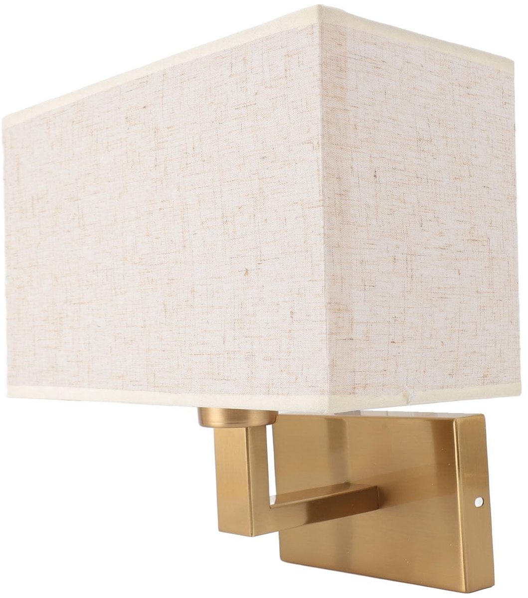 aladdien - Wandlamp - Rechthoekig - Elegant Design - Geborsteld Ambachtelijk Goud - Linnen Lampenkap - Geschikt voor Slaapkamer en Woonkamer