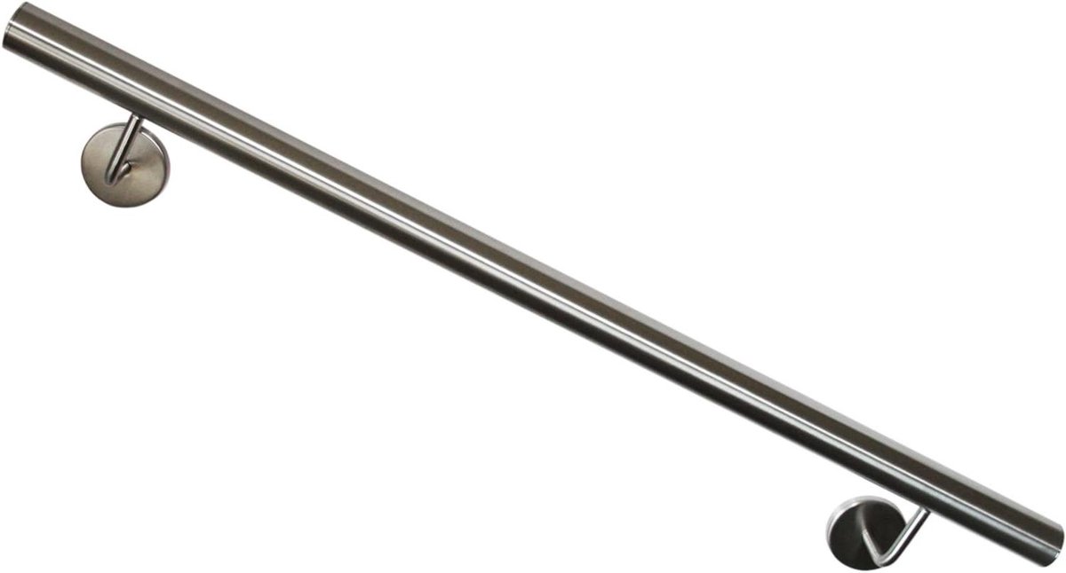 Roestvrij stalen leuning - Wandleuning geslepen - Veilig traplopen - Vast gelaste houders - 370 cm - Zilverkleurig