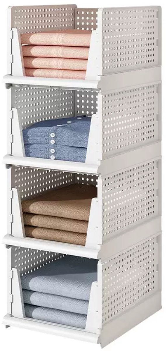 4-delige Kleding Opbergmanden – Uittrekbare Lade Opbergsysteem – Kleding & Wasmand Organizer – Wit (33,5 × 43 × 14,2 cm)