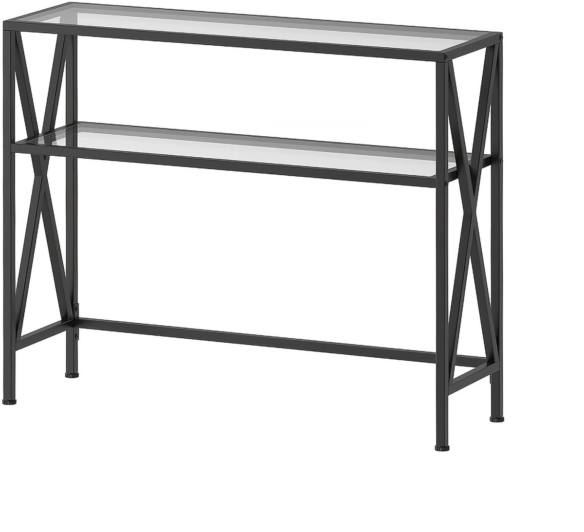 Consoletafel-Haltafel- smalle -Entreetafel met Planken-Gehard Glas (100x 25 x 80 ) cm- Gouden Metalen Frame-Zwart.