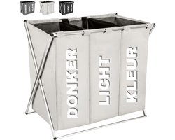 Fabono-Opvouwbare Wasmand met 3 Vakken 100L – Grote Wassorteerder met Handgrepen – Wasverzamelaar voor Donkere, Witte & Gekleurde Was – Beige Wasmand voor Badkamer en Wasruimte