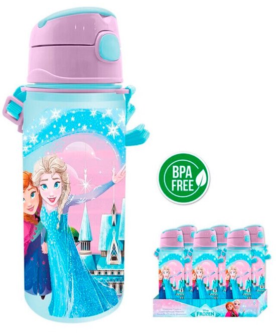Disney Frozen Drinkfles - Roestvrij Staal - 600ml - Blauw/Roze - Elsa & Anna / Waterfles (1 stuks)
