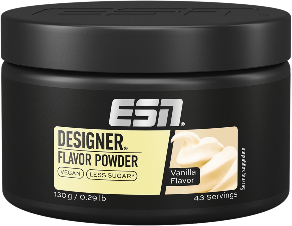 ESN Designer Flavor Powder Vanilla - 130g (43 porties) - Veganistisch Smaakpoeder met Bourbon Vanille-Extract, voor Kwark, Yoghurt en Havermout, Made in Germany
