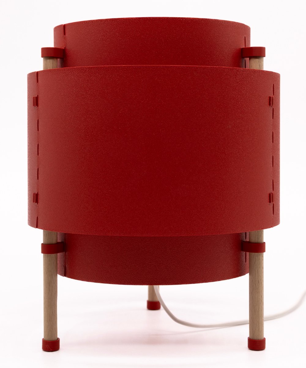 Home 3D® - Tafellamp Rood - Beukenhout - 30 cm - E27‑fitting - Ontworpen en Gemaakt in Nederland