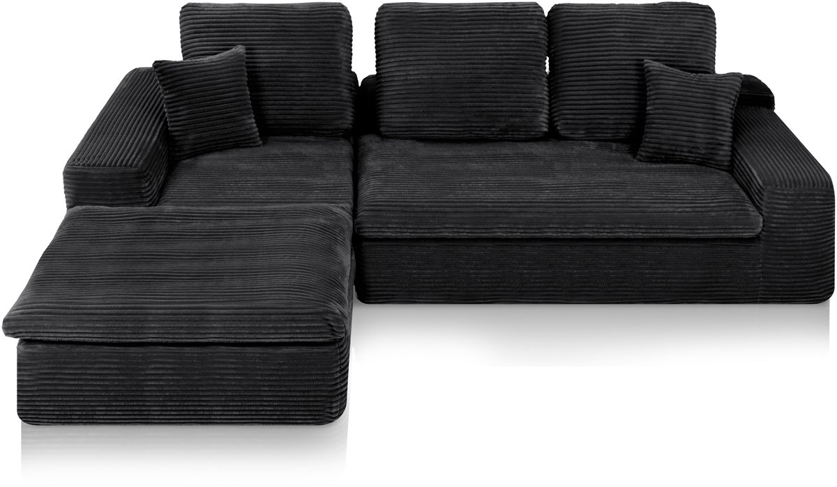 Lazy Hoekbank Velvet Ribstof Zwart Links