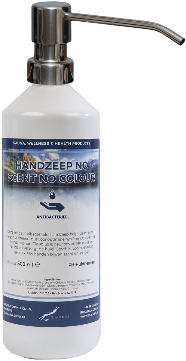 Handzeep No Scent No Colour 500 ml - met gratis RVS zilverkleurige pomp