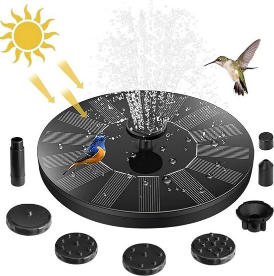 1,5W Waterfontein op zonne-energie - ⌀16 cm - Solar Fontein op zonne energie - voor vogelbad, zonne-aangedreven waterfunctie drijvende zonne-energiefontein