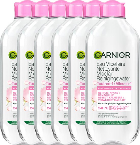 Garnier SkinActive Micellair Reinigingswater voor de Gevoelige Huid – Milde Gezichtsreiniging – Zachte Make-Up Remover - 6 x 400ml
