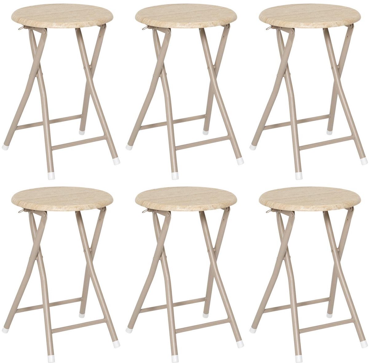 Home Deco Factory Krukje Nova - 6x - beige - hout/metaal - D30 x H45 cm - opvouwbaar/inklapbaar