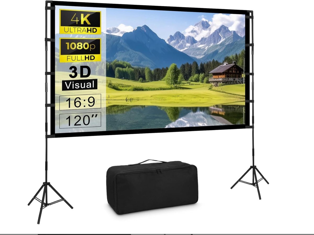 LeeuwenChoice® Beamerscherm Met Statief - 100 Inch 16:9 - Draagbaar & Opvouwbaar - Geschikt voor Thuisbioscoop & Outdoor