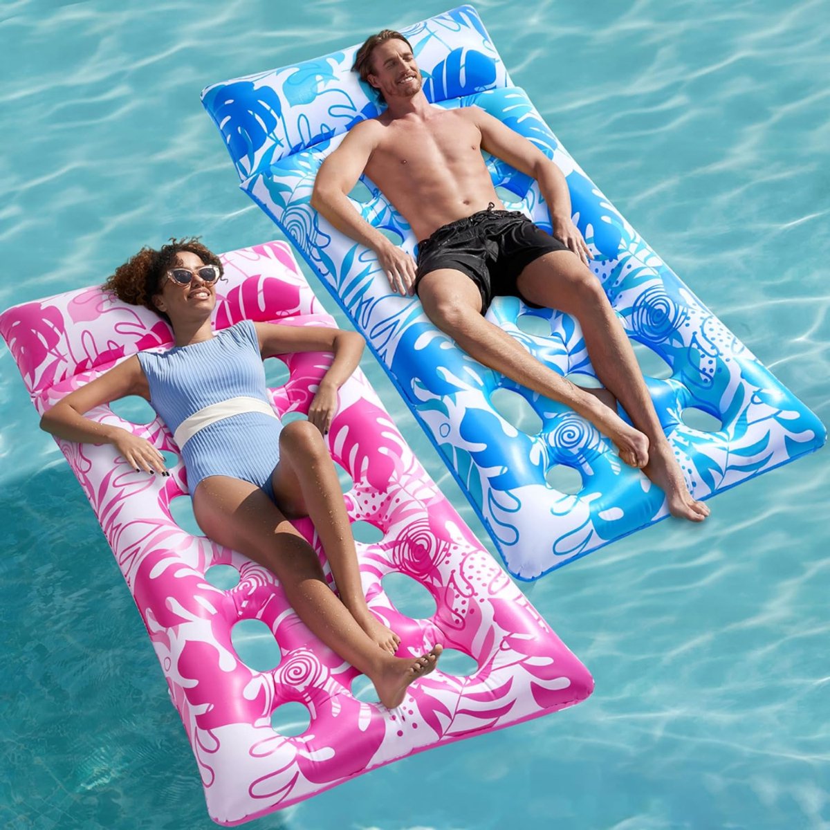 RWB® Waterhangmat - Waterhangmat Volwassenen - Luchtmatrassen Zwembad Lounge - Blauw/Roze - 173cm x 84cm x 1cm