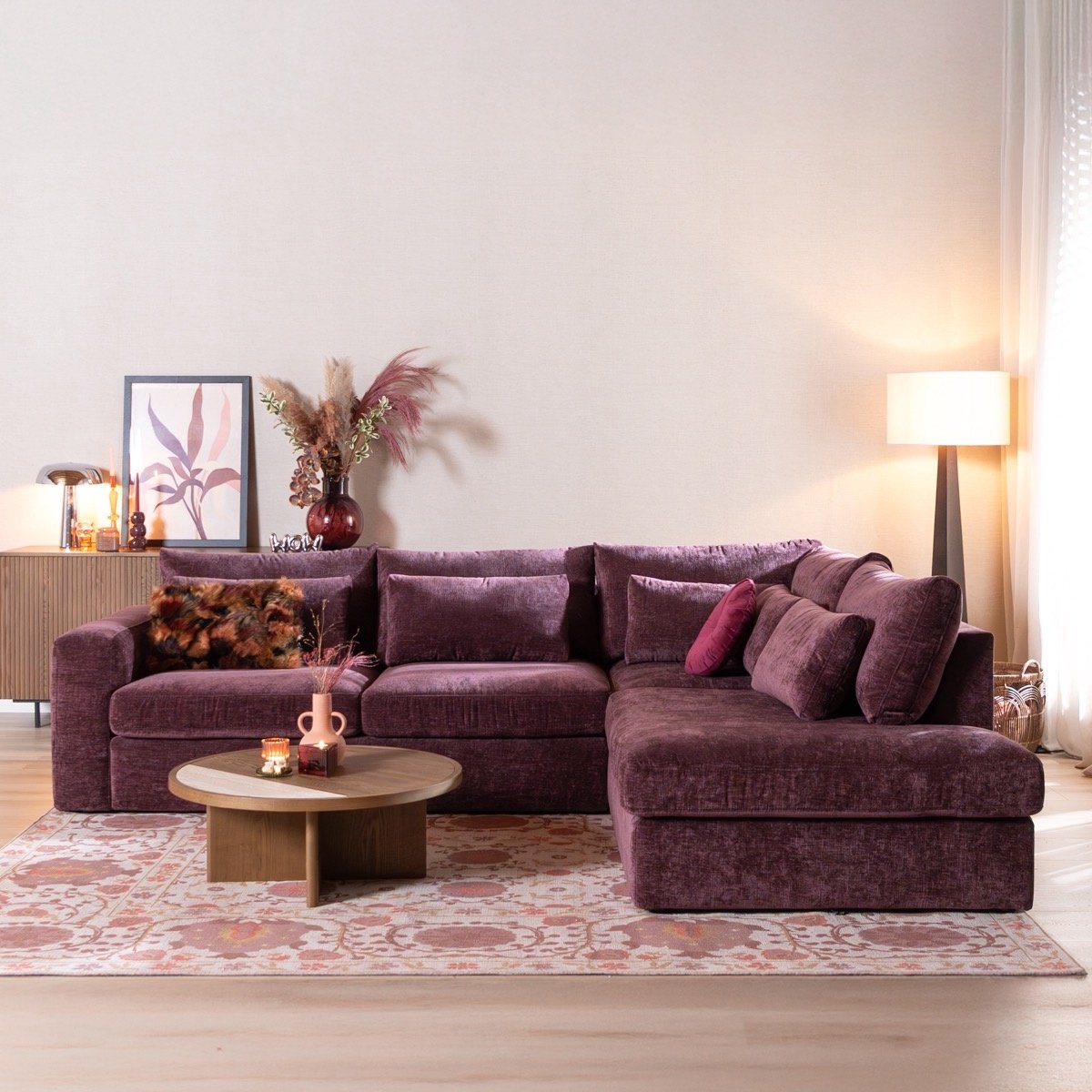Bronx71® Hoekbank Kyle chenille paars rechts