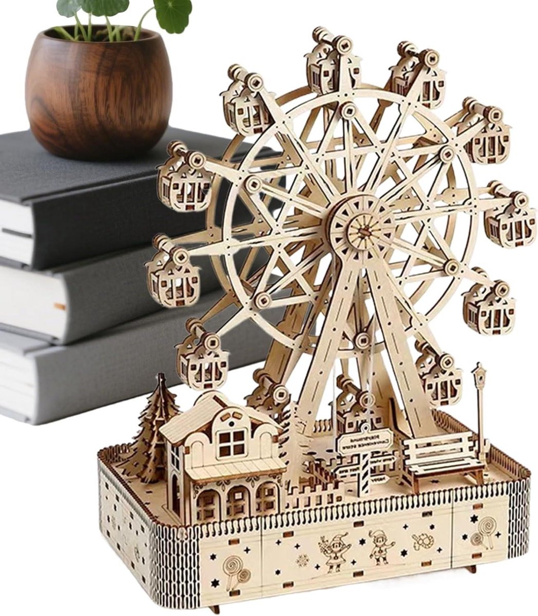 Houten 3D Puzzel - Bouwset Decoratie - Ontspannen Hobby - Met Muziek en Licht - 183 Delen - Houtkleur