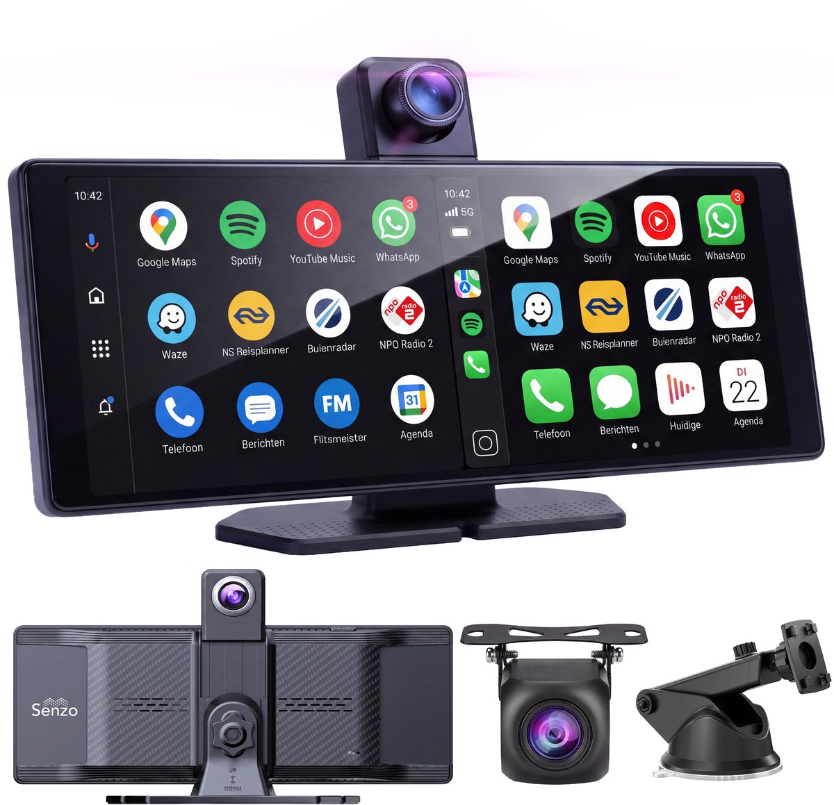 Senzo CarPlay Scherm 10.26 Inch - Met 4K Dashcam - Android Auto Scherm - Achteruitrijcamera - Geschikt Voor Apple Carplay