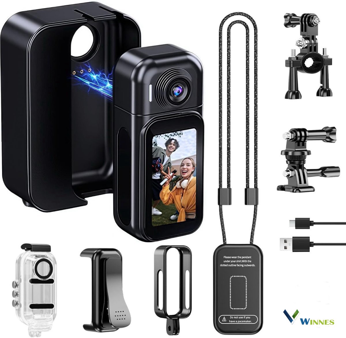 Bol.com 4K Mini Action camera - Bodycam - Recorder - HD sportcamera - Videocamera - Met Displayscherm - 1080P FullHD - 180 Grade... aanbieding