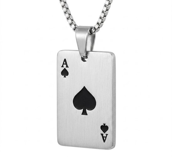 Zilverkleurige aas van schoppen hanger ketting voor heren – schakelketting met speelkaart design
