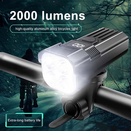 VHV - Fietsverlichting set - voorlicht en achterlicht - LED fietslicht 2000 lumen 5 standen USB oplaadbaar - voor stadsfiets, racefiets en mountainbike — afbeelding 3