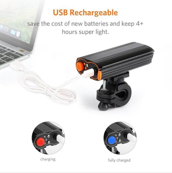 VHV - Fietsverlichting Set USB Oplaadbaar - LED Voorlicht en Achterlicht voor Fiets - 300 lumen, 2200 mAh accu, 6 LED, waterbestendig ontwerp, slimme sensor - voor Mountainbike, Racefiets, Stadsfiets, E-bike en Woon-Werkverkeer — afbeelding 3