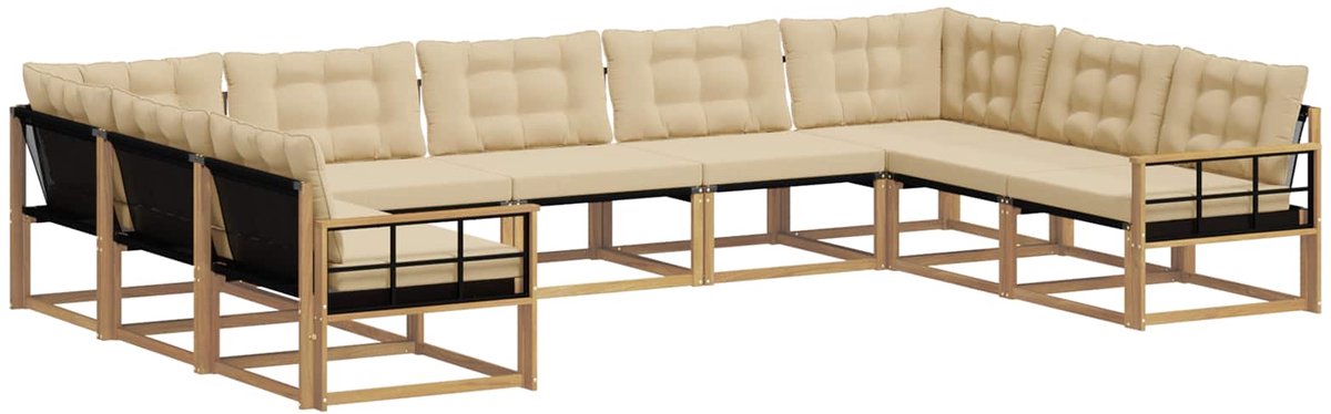vidaXL Buiten - bank - set - 9 - st - 9-zits - Wit - en - Beige Wit en Beige