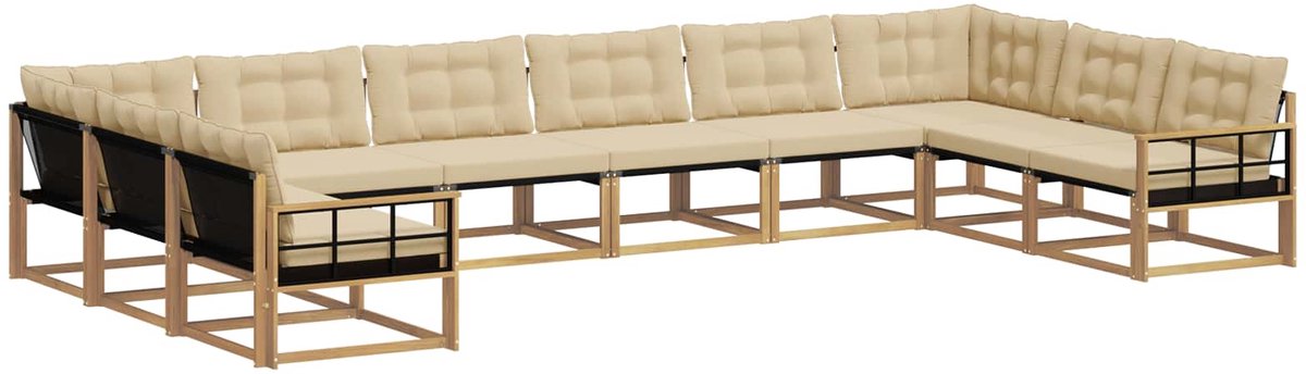 vidaXL Buiten - bank - set - 10 - st - 10-zits - Wit - en - Beige Wit en Beige