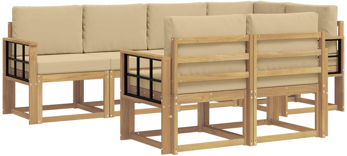 vidaXL Buiten - bank - set - 7 - st - 7-zits - Wit - en - Beige - Polyester Wit en Beige