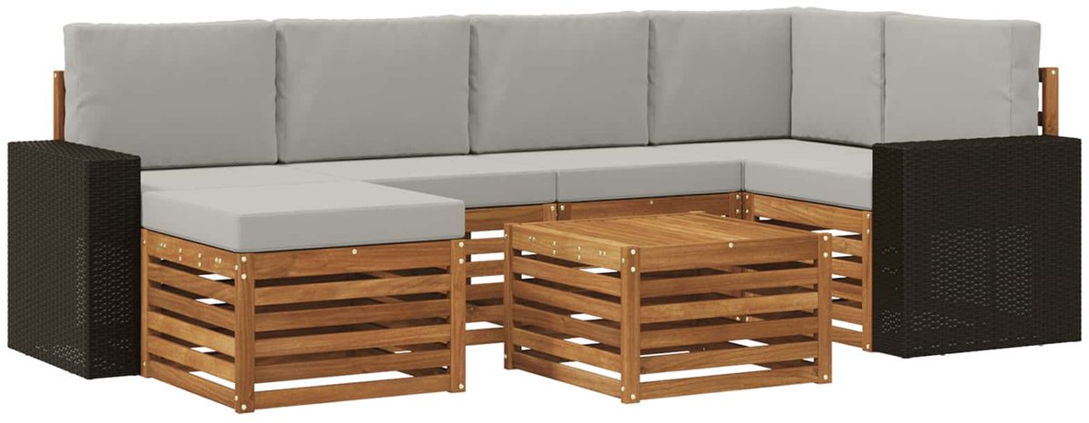 vidaXL Buiten - bank - set - 7 - st - 5-zits - Naturel - en - lichtgrijs Naturel en lichtgrijs