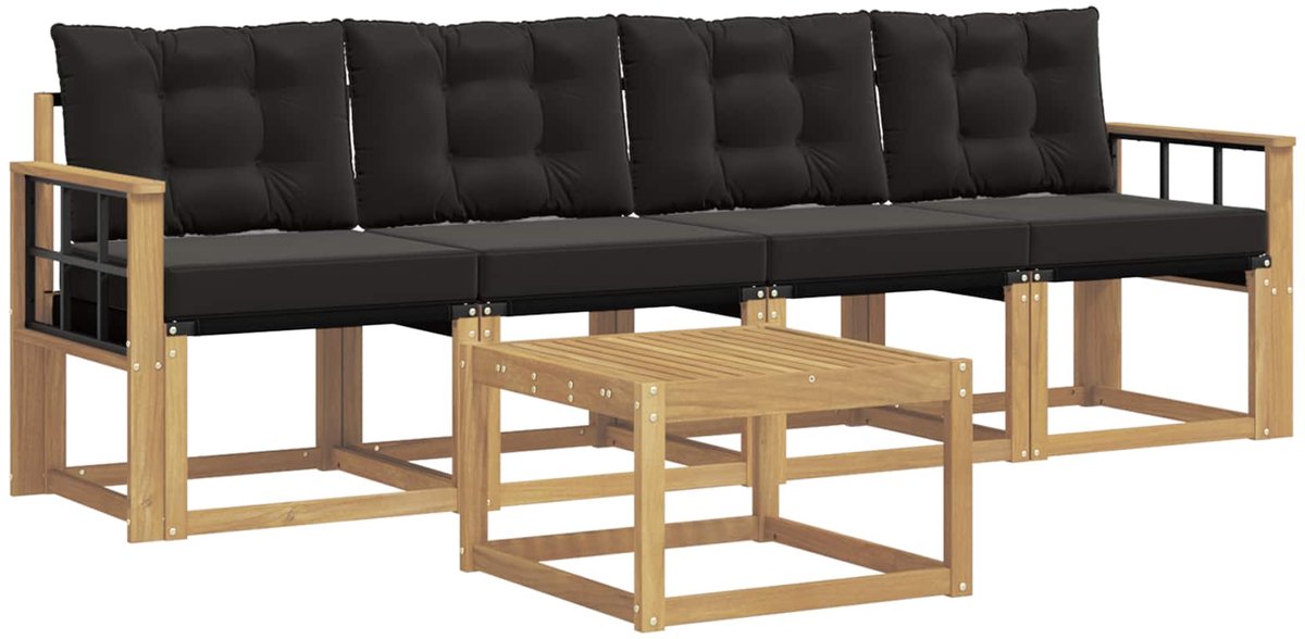 vidaXL Buiten - bank - set - 5 - st - 4-zits - Wit - en - zwart Wit en zwart